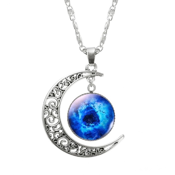 Maheroo Jewelry - 🔵 Blue Cresent 🌙Moon & galaxy long necklace